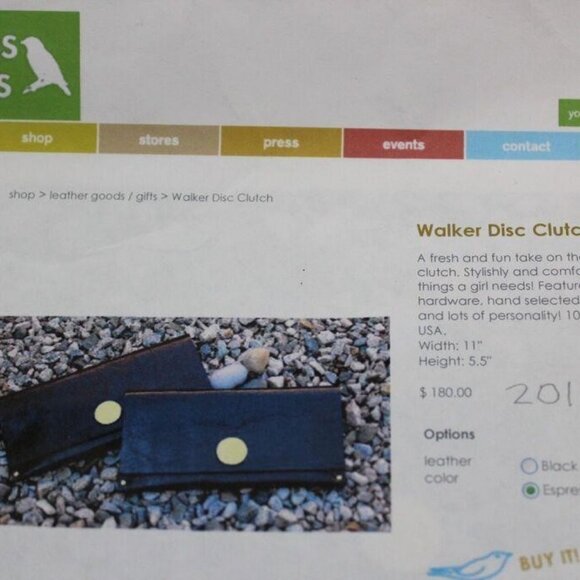 Moss Mills Espresso Leather Envelope Studded Clutch 14k gold plated hardware - Picture 5 of 8